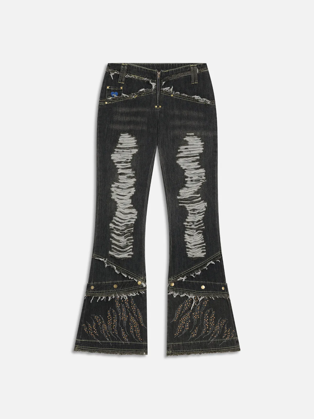 Aelfric Eden Ripped Fringe Rivet Flare Jeans sold by Aelfric Eden