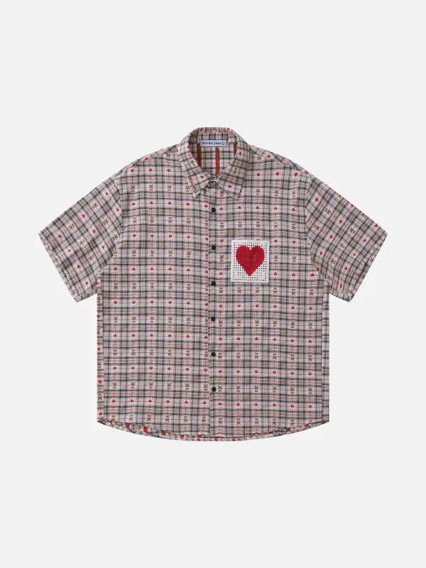 Aelfric Eden Crochet Heart Pocket Plaid Shirt sold by Aelfric Eden