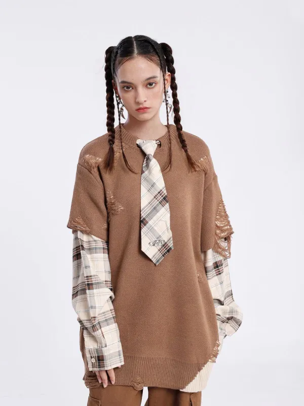 Aelfric Eden Vintange Preppy Plaid Distressed Sweater sold by Aelfric Eden