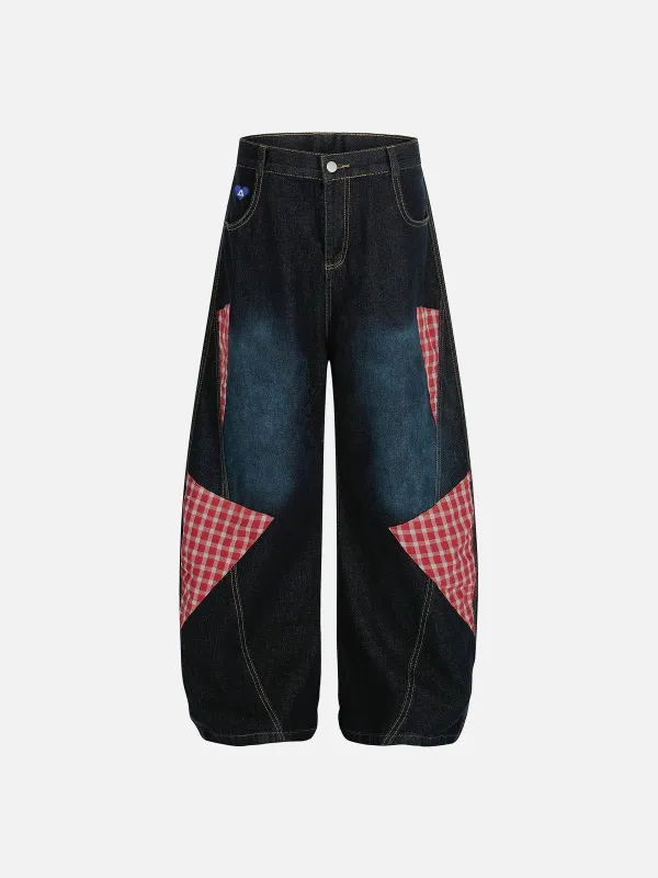 Aelfric Eden Plaid Patchwork Baggy Barrel Jeans sold by Aelfric Eden