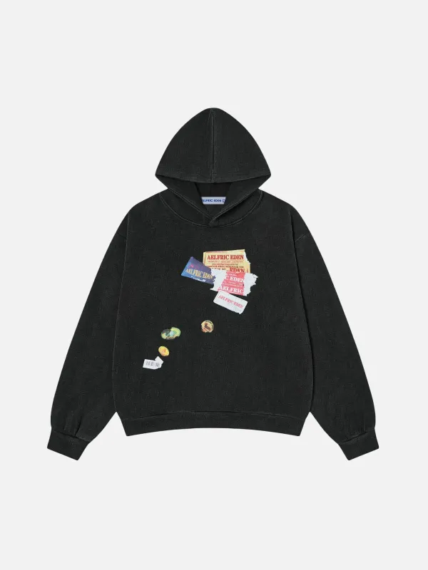 Aelfric Eden Sticker Print Washed Pullover Hoodie sold by Aelfric Eden