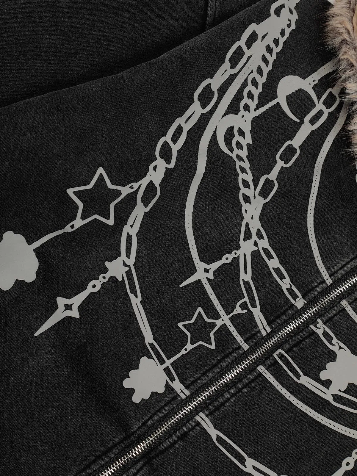 Aelfric Eden Chain Print Faux Fur Collar Zip Up Hoodie sold by Aelfric Eden product image thumbnail 3