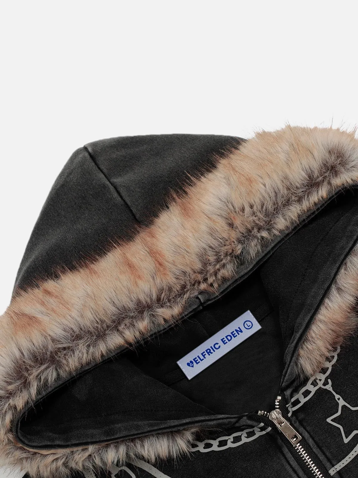Aelfric Eden Chain Print Faux Fur Collar Zip Up Hoodie sold by Aelfric Eden product image thumbnail 5