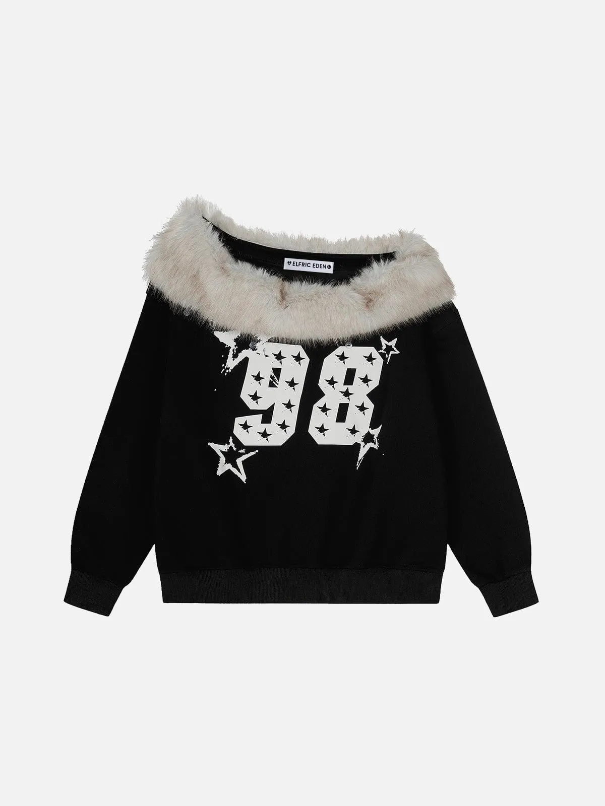 Aelfric Eden Faux Fur Collar Off-The-Shoulder Sweatshirt sold by Aelfric Eden product image thumbnail 2