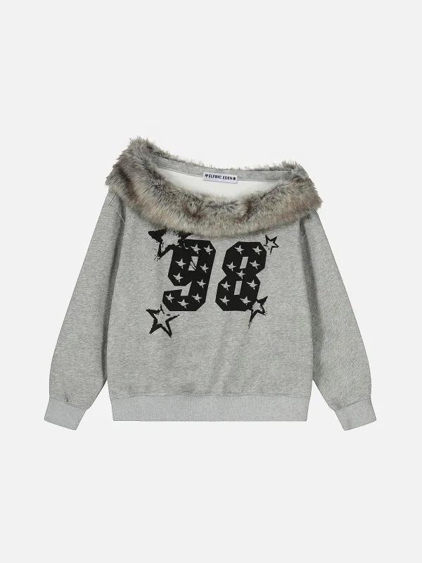 Aelfric Eden Fur Collar Off-The-Shoulder Sweatshirt sold by Aelfric Eden