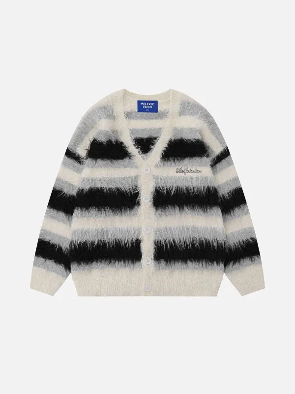 Aelfric Eden Color Block Striped Fuzzy Cardigan sold by Aelfric Eden