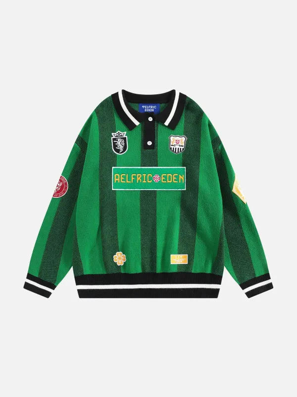 Aelfric Eden Stripe Patchwork Sport Polo Sweater sold by Aelfric Eden