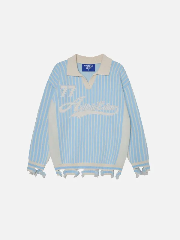 Aelfric Eden 77 Graphic Stripe Distressed Polo Sweater sold by Aelfric Eden