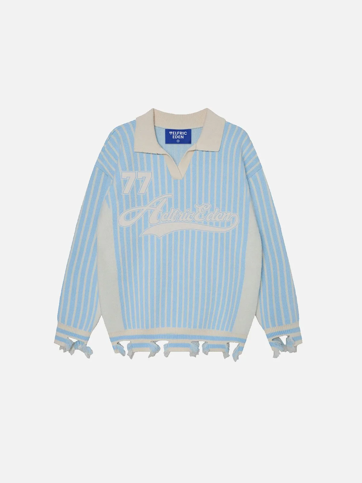 Aelfric Eden 77 Graphic Stripe Distressed Polo Sweater sold by Aelfric Eden