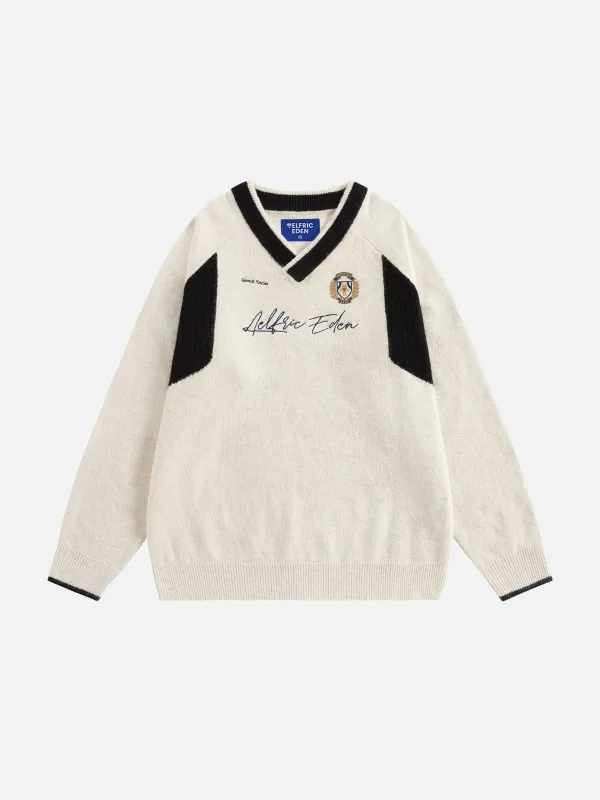 Aelfric Eden Patchwork V-Neck Sweater sold by Aelfric Eden