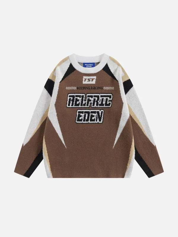 Aelfric Eden Racing Patchwork Jacquard Sweater sold by Aelfric Eden