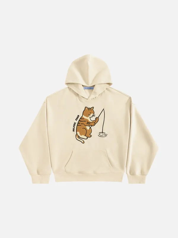 Aelfric Eden Towel Embroidery Hand Drawn Cat Pullover Hoodie sold by Aelfric Eden