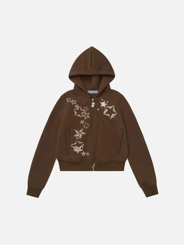Aelfric Eden Star Print Irregular Cropped Zip Up Hoodie sold by Aelfric Eden