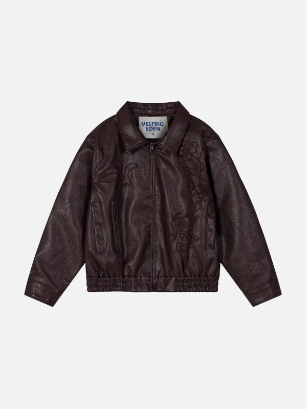 Aelfric Eden Floral Embroidery Boxy Faux Leather Jacket sold by Aelfric Eden