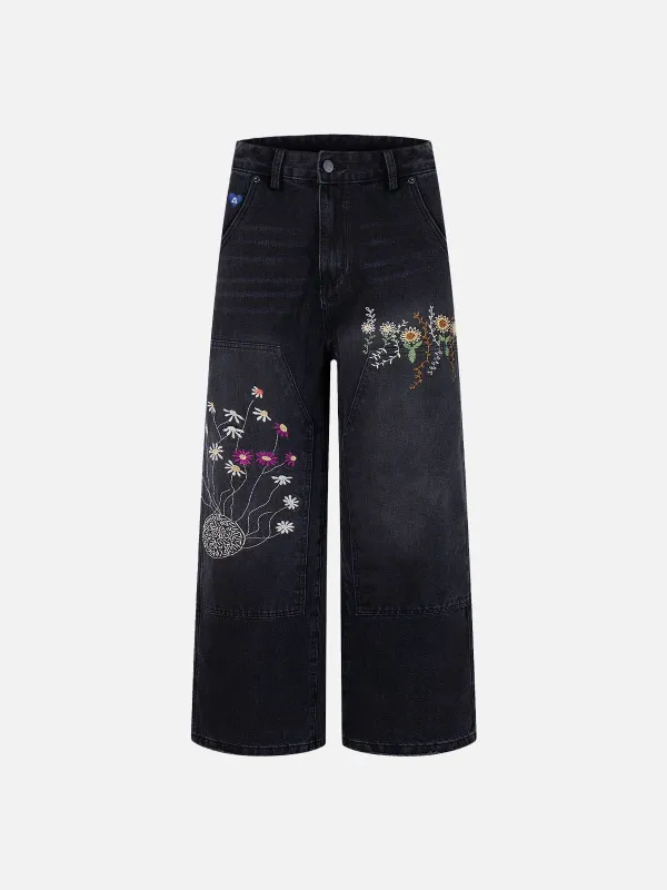 Aelfric Eden Floral Embroidery Double Knee Jeans sold by Aelfric Eden