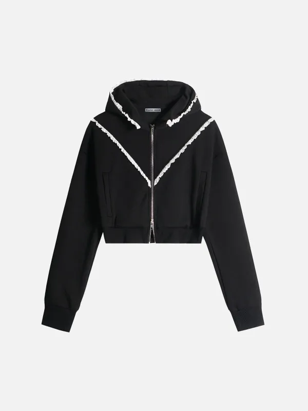 Aelfric Eden Ruffle Trim Cropped Zip Up Hoodie sold by Aelfric Eden