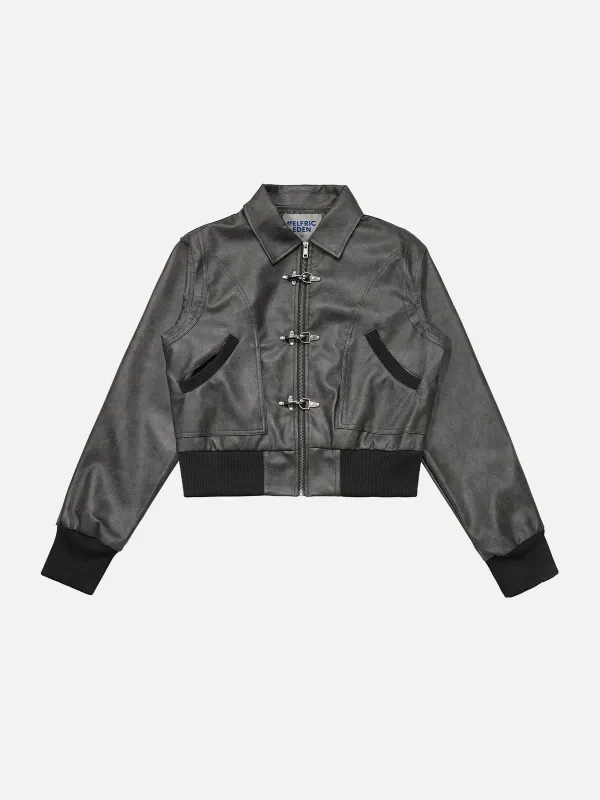 Aelfric Eden Metal Button Cropped Faux Leather Jacket sold by Aelfric Eden