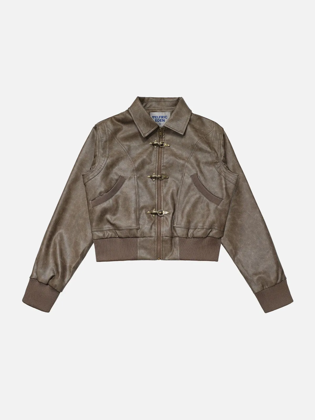 Aelfric Eden Metal Button Cropped Faux Leather Jacket sold by Aelfric Eden product image thumbnail 2