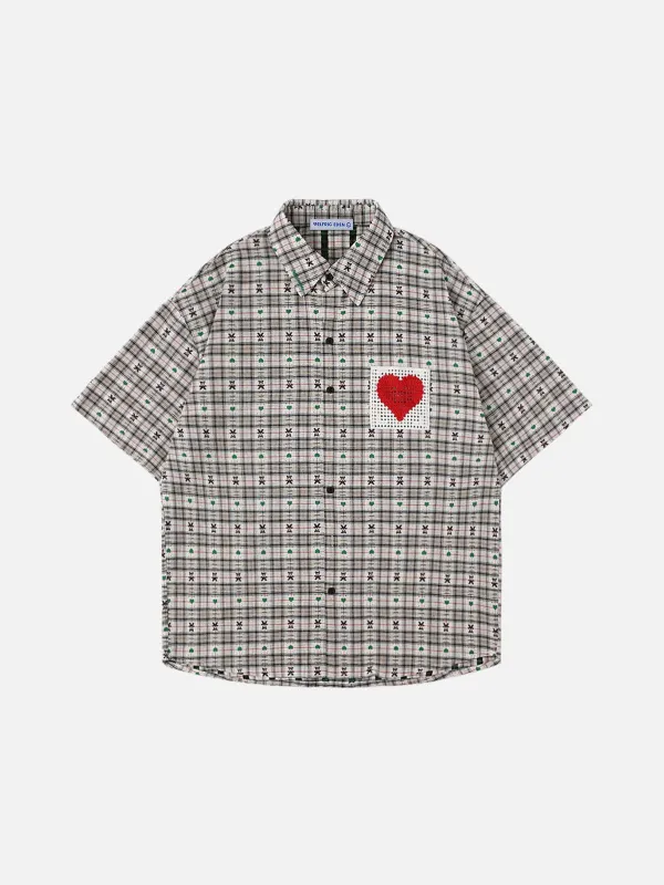 Aelfric Eden Crochet Heart Pocket Plaid Shirt sold by Aelfric Eden