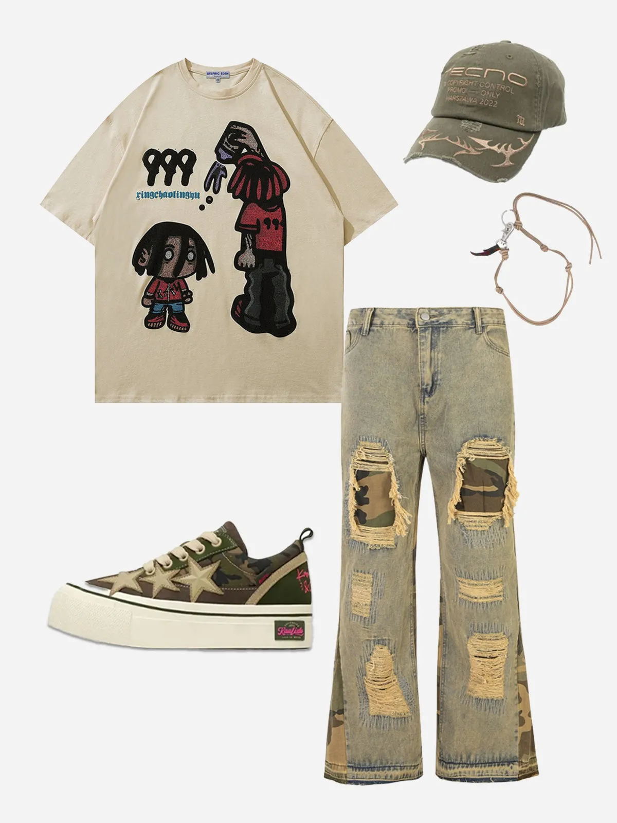 Aelfric Eden Camouflage Patchwork Distressed Jeans sold by Aelfric Eden product image thumbnail 2