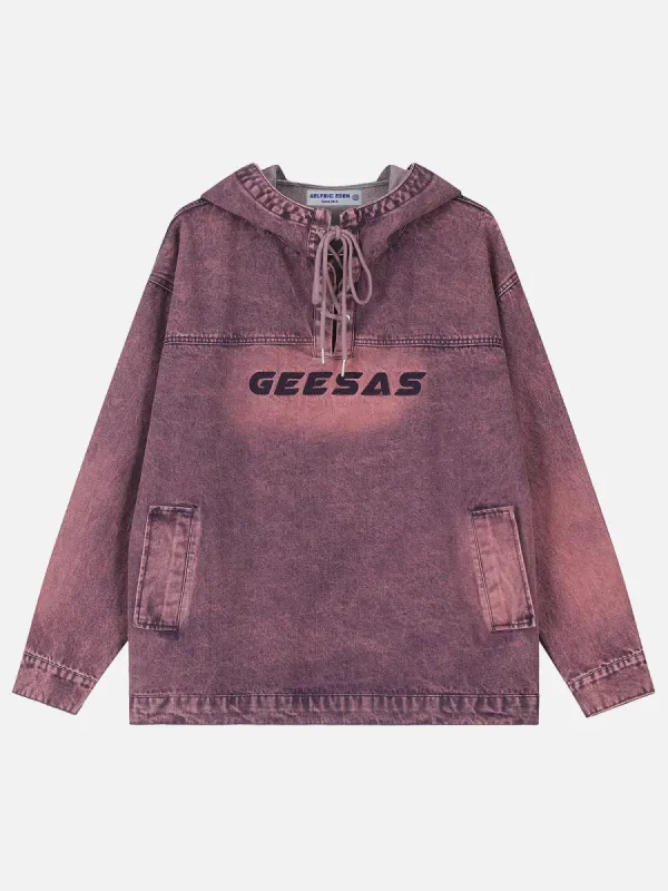 Aelfric Eden Tied Neckline Washed Denim Hoodie sold by Aelfric Eden