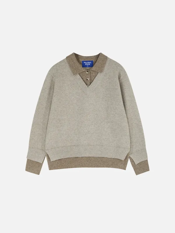 Aelfric Eden Faux-Layered Polo Collar Knit Sweater sold by Aelfric Eden