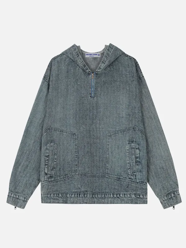 Aelfric Eden ZIP UP Cuff Washed Denim Hoodie sold by Aelfric Eden