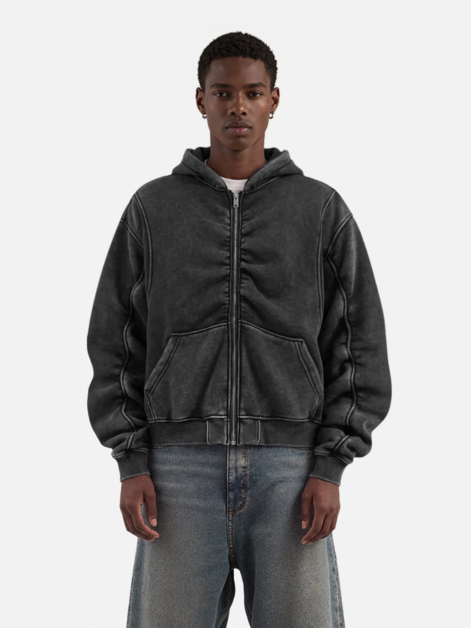Aelfric Eden Boxy Washed Seam Zip Up Hoodie sold by Aelfric Eden