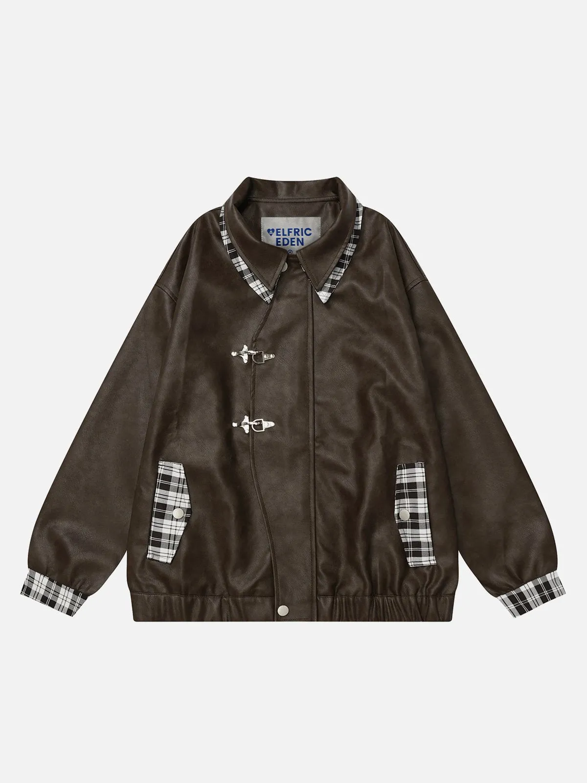Aelfric Eden Plaid Patchwork Faux Leather Jacket sold by Aelfric Eden product image thumbnail 2