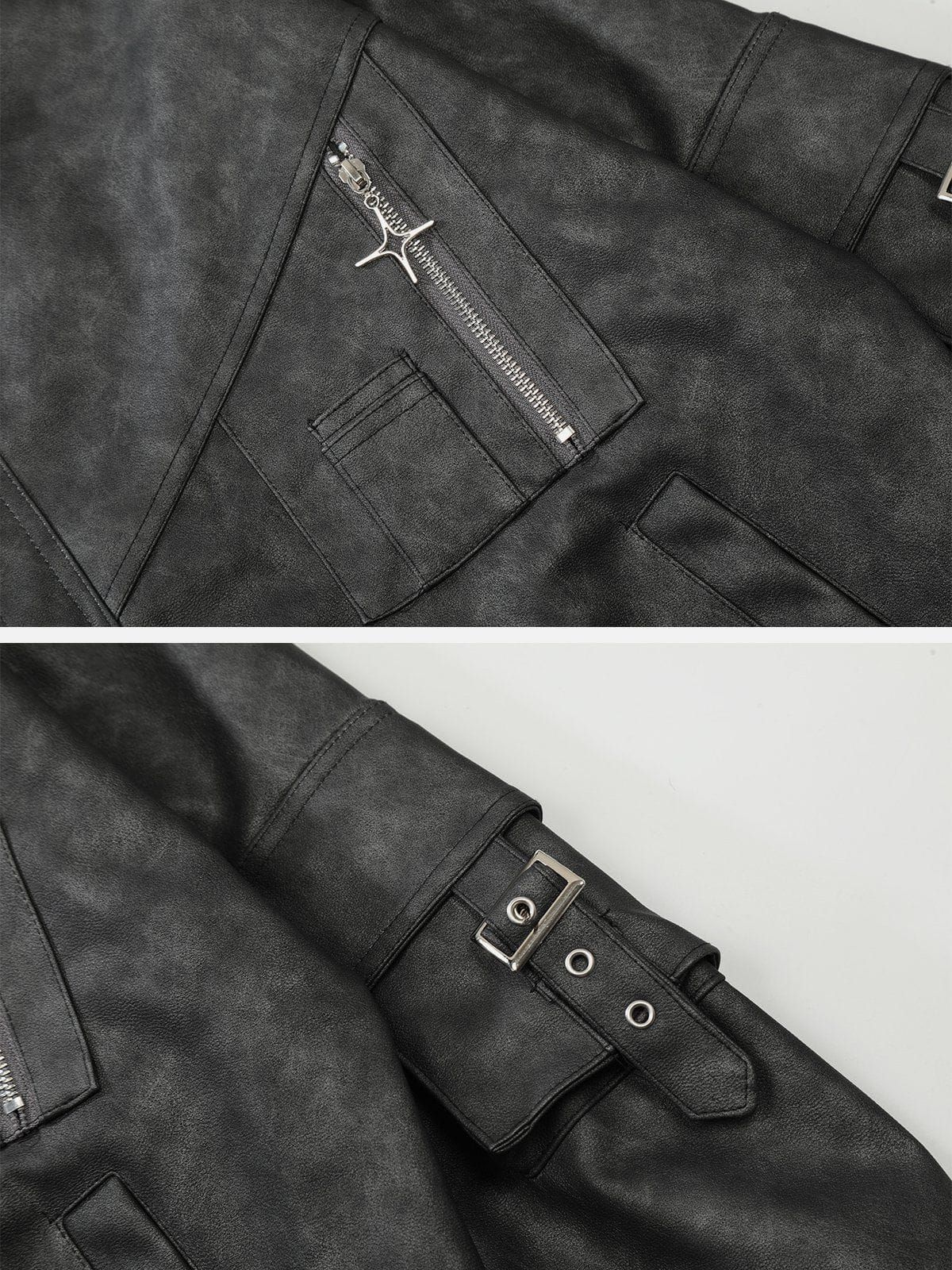 Aelfric Eden Multi Pocket Washed Faux Leather Jacket sold by Aelfric Eden product image thumbnail 4