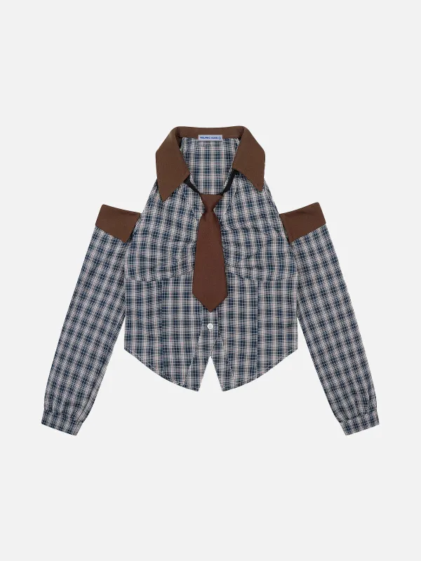 Aelfric Eden Plaid Tie Cropped Long Sleeve Shirt made by Aelfric Eden