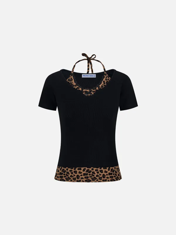 Aelfric Eden Leopard Halter Lace-Up Tee made by Aelfric Eden