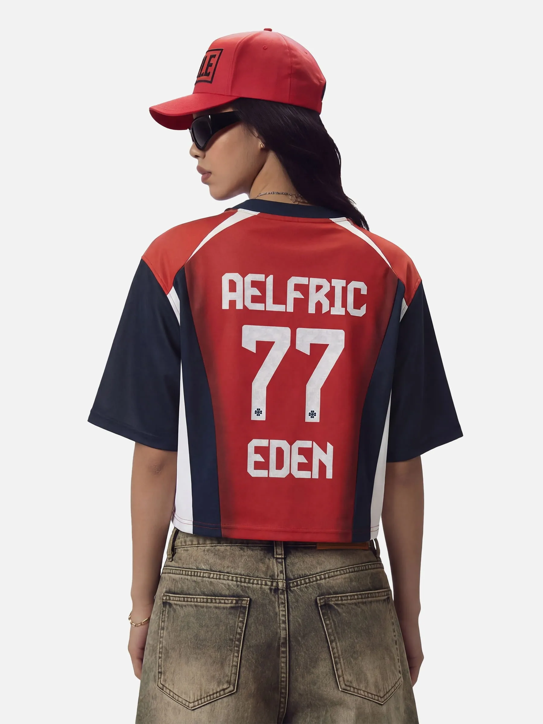 Aelfric Eden Cropped 77 V-Neck Panel Jersey Tee sold by Aelfric Eden product image thumbnail 3