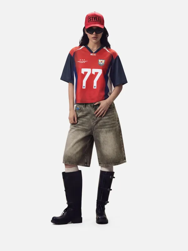 Aelfric Eden Cropped 77 V-Neck Panel Jersey Tee made by Aelfric Eden