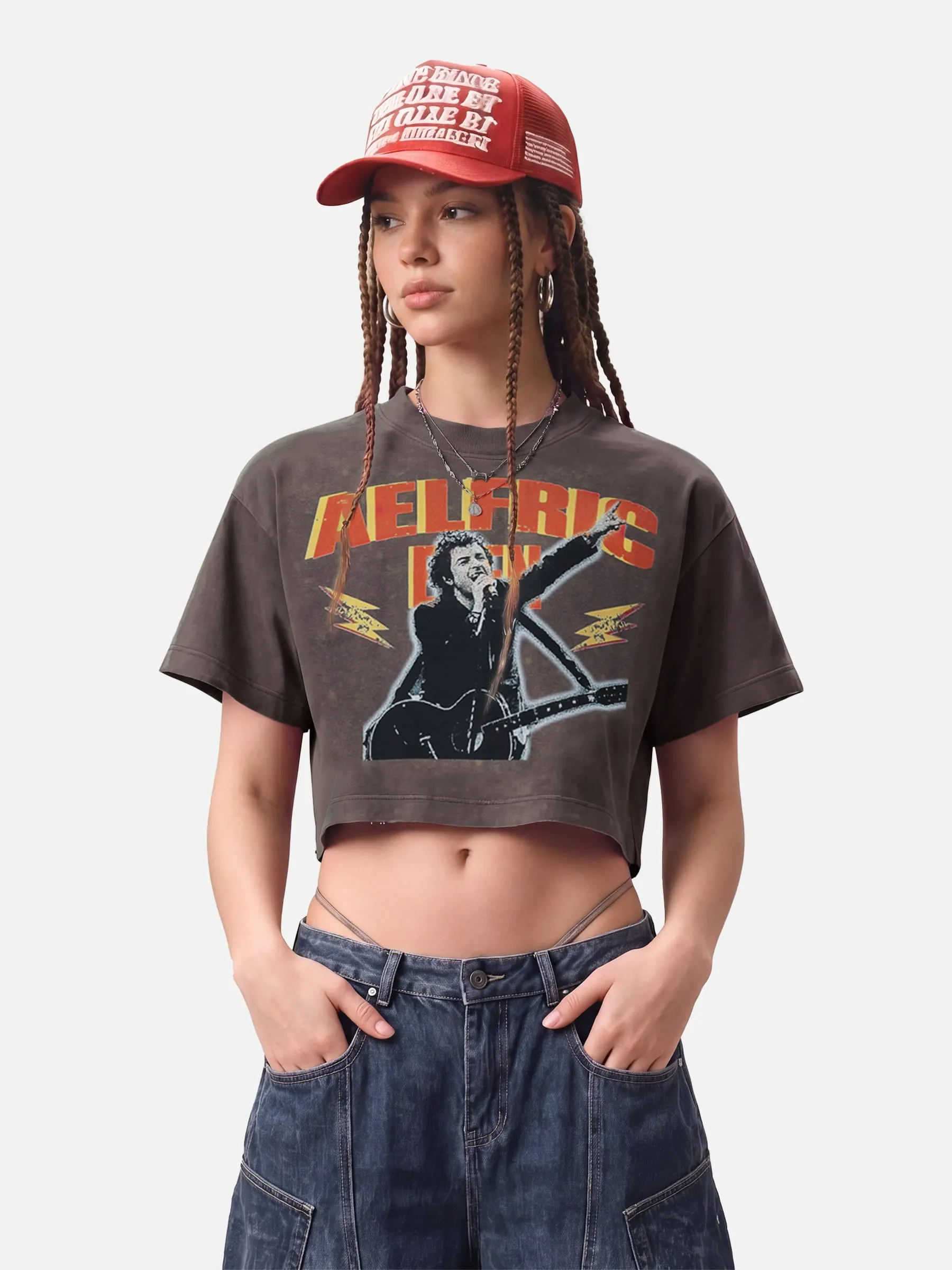 Aelfric Eden Washed Cropped Rock Print Tee sold by Aelfric Eden