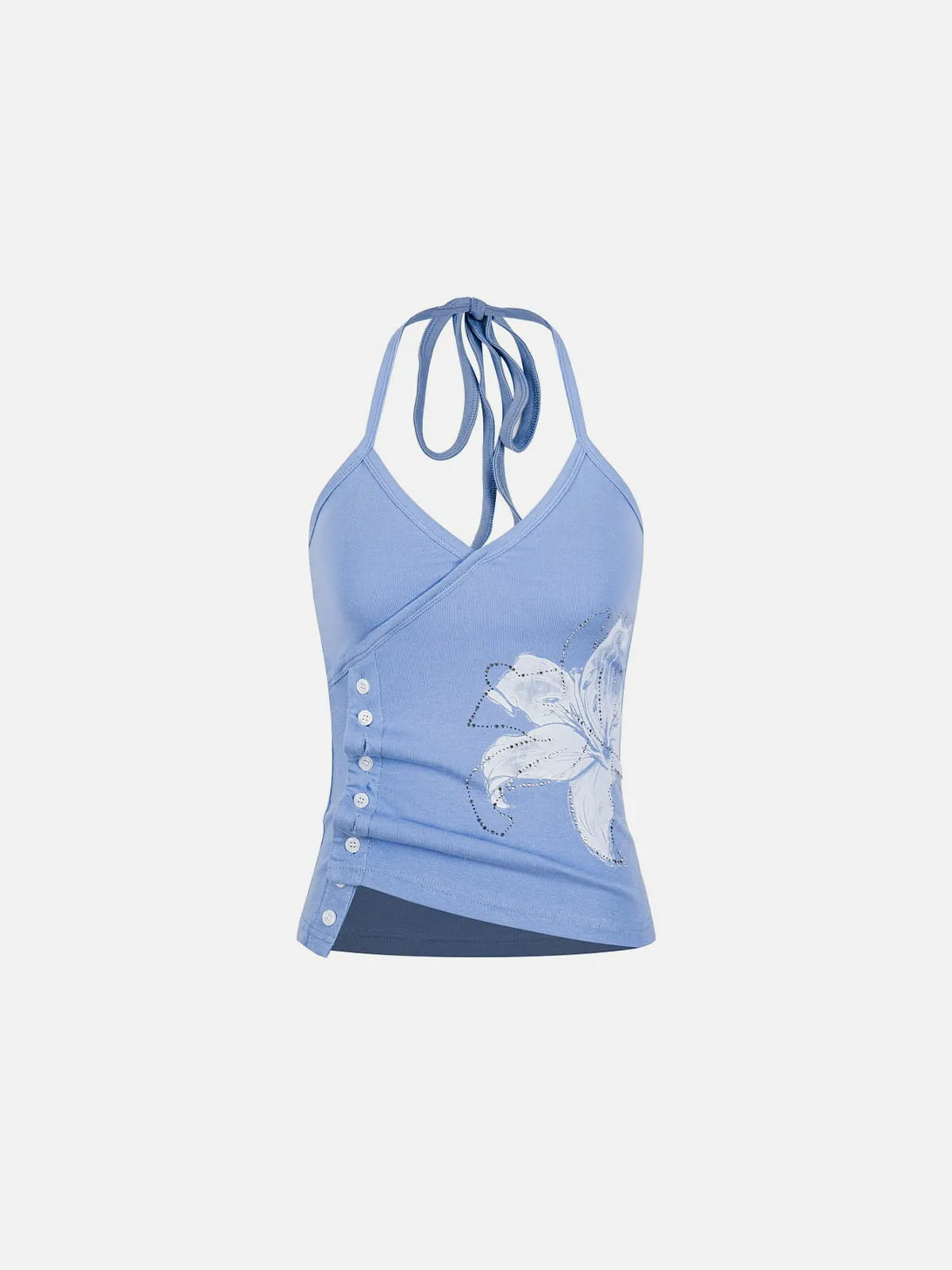 Aelfric Eden Rhinestone Floral Button Halter Top sold by Aelfric Eden