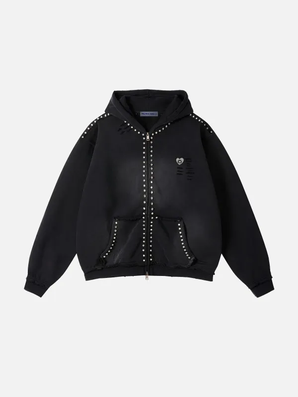 Aelfric Eden Distressed Rhinestone Zip Up Hoodie made by Aelfric Eden