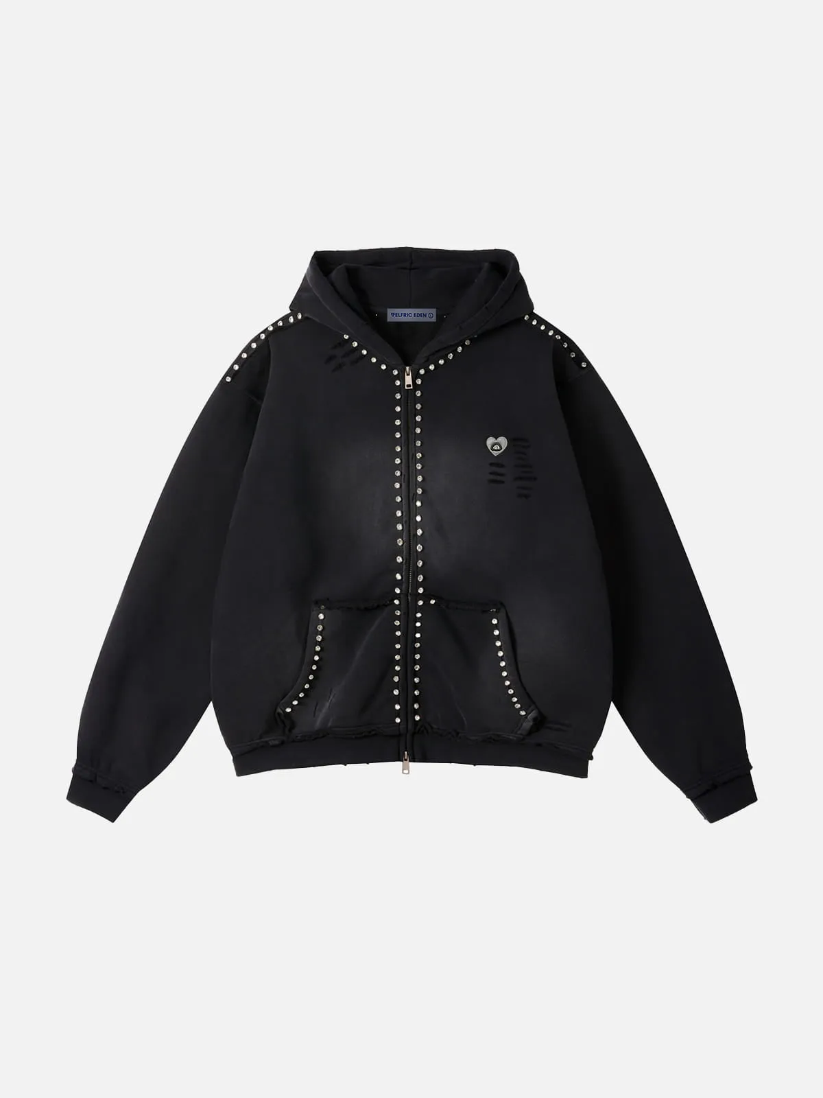 Aelfric Eden Distressed Rhinestone Zip Up Hoodie sold by Aelfric Eden