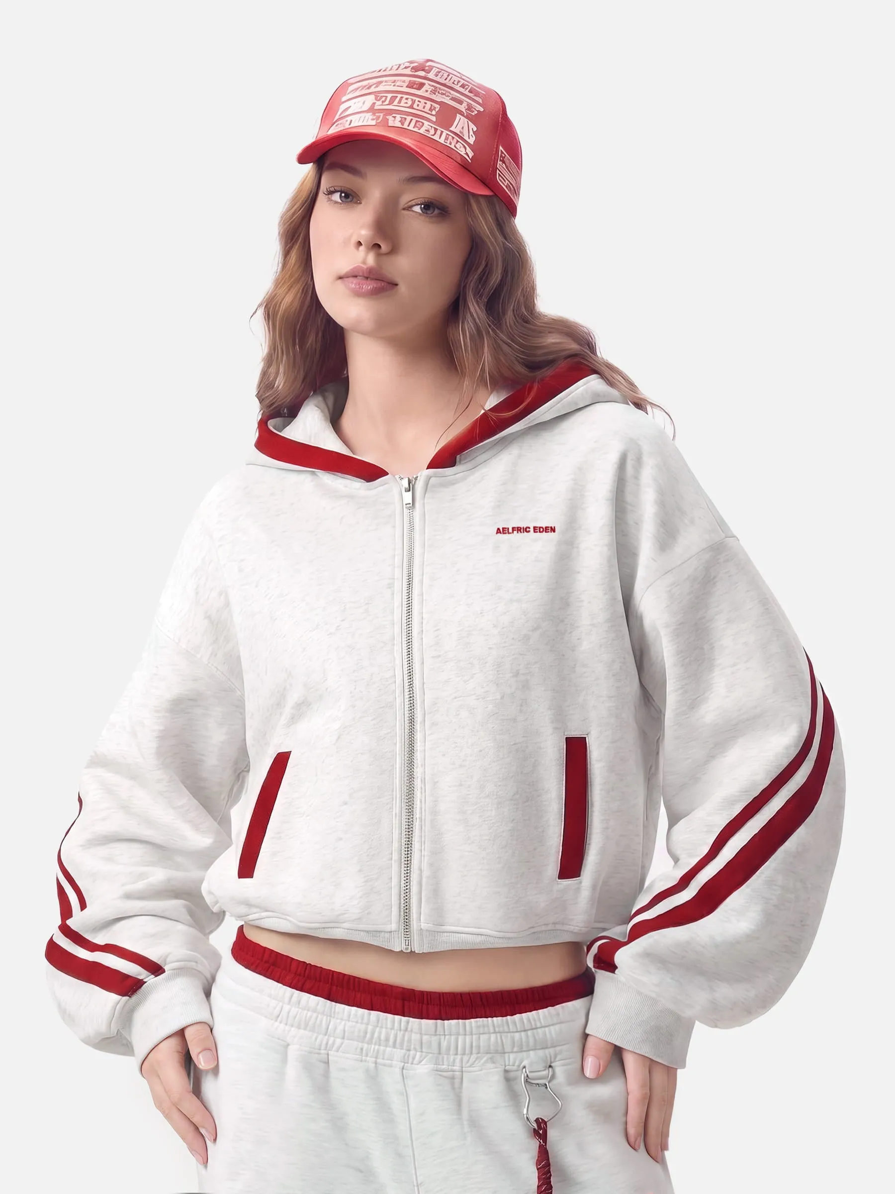 Aelfric Eden Boxy Contrast Stripe Zip Up Hoodie sold by Aelfric Eden product image thumbnail 4