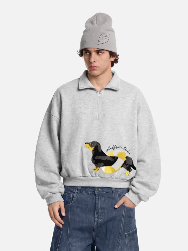 Aelfric Eden Dachshund Embroidery Quarter-Zip Sweatshirt made by Aelfric Eden