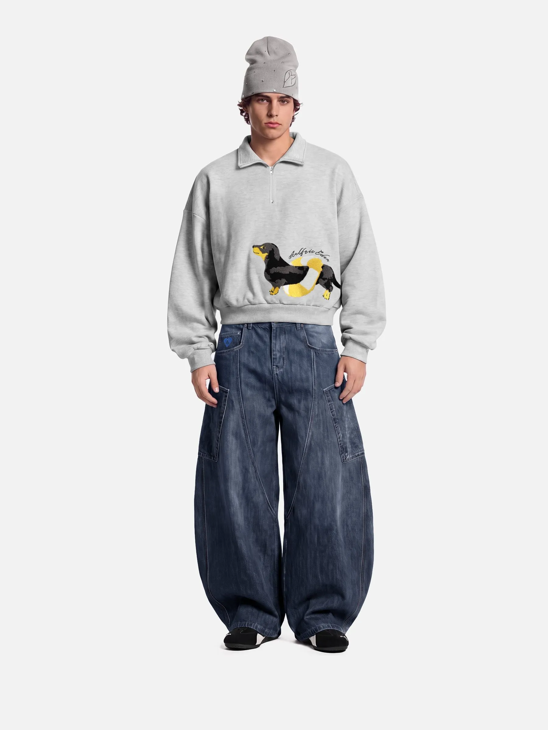 Aelfric Eden Dachshund Embroidery Quarter-Zip Sweatshirt sold by Aelfric Eden product image thumbnail 3