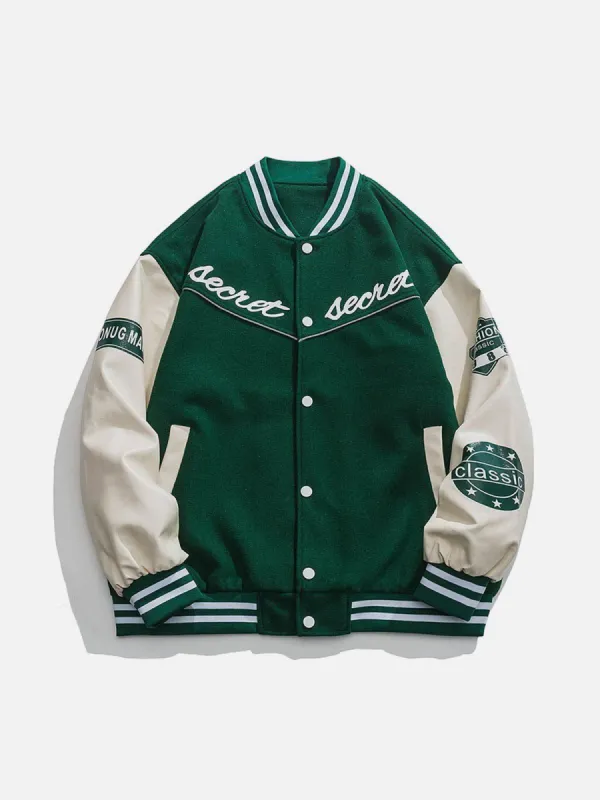 Aelfric Eden PU Splicing Varsity Jacket sold by Aelfric Eden