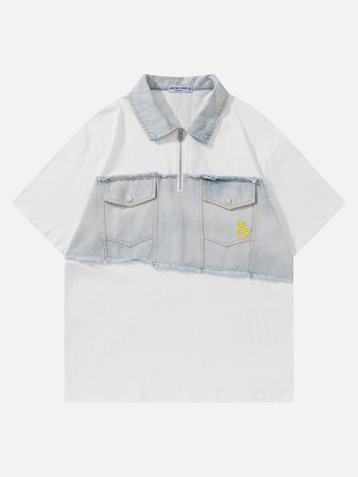 Aelfric Eden Denim Raw Patchwork Polo Tee sold by Aelfric Eden product image thumbnail 2