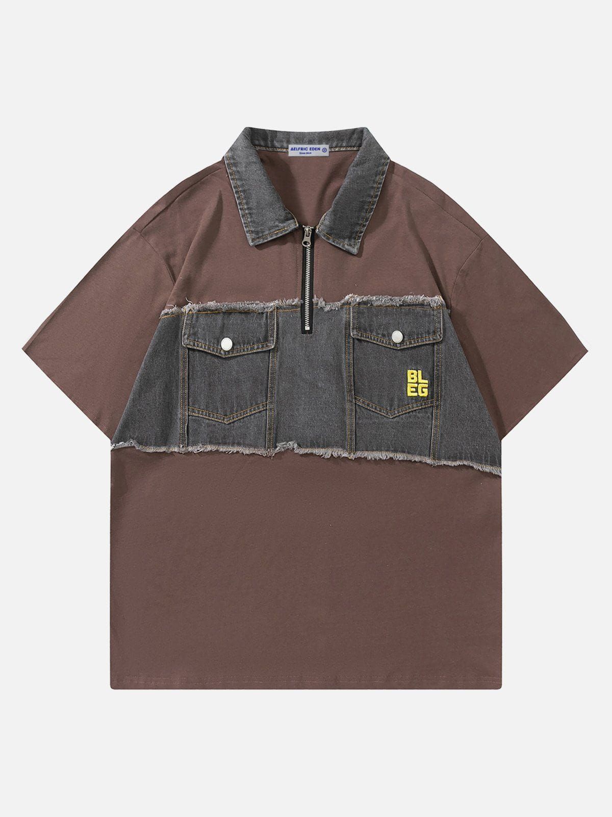 Aelfric Eden Denim Raw Patchwork Polo Tee sold by Aelfric Eden