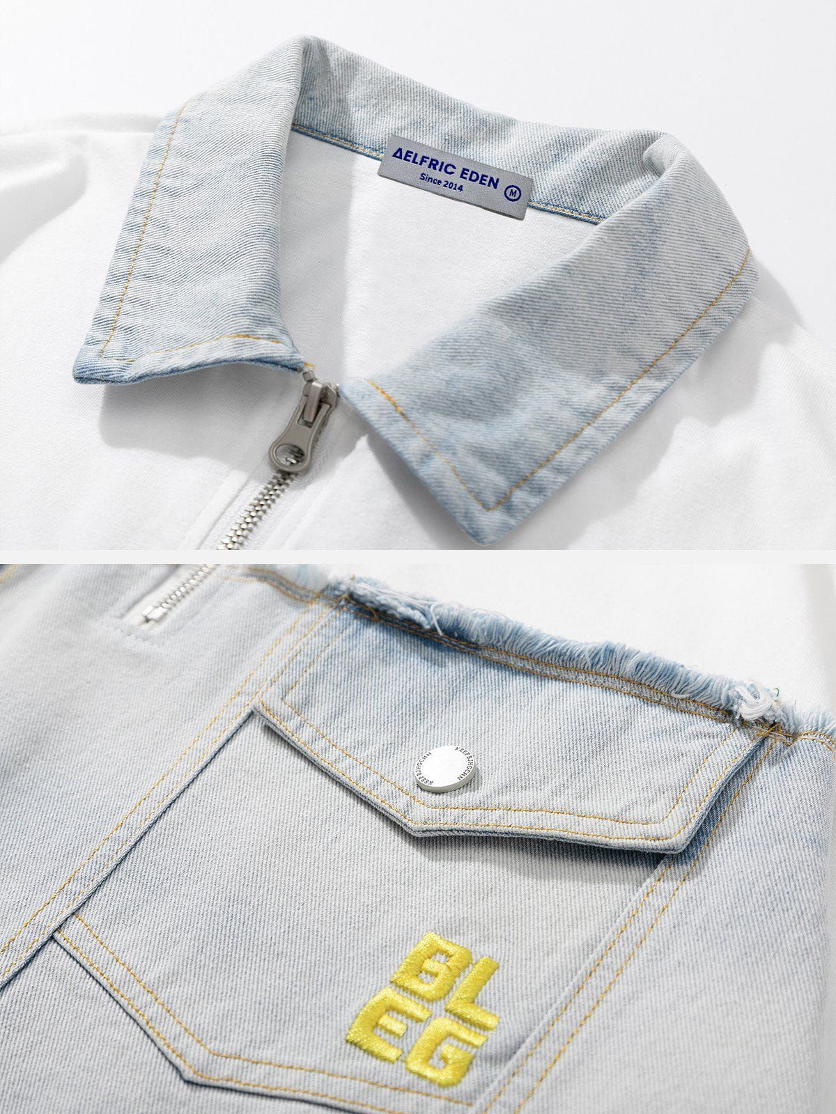 Aelfric Eden Denim Raw Patchwork Polo Tee sold by Aelfric Eden product image thumbnail 4