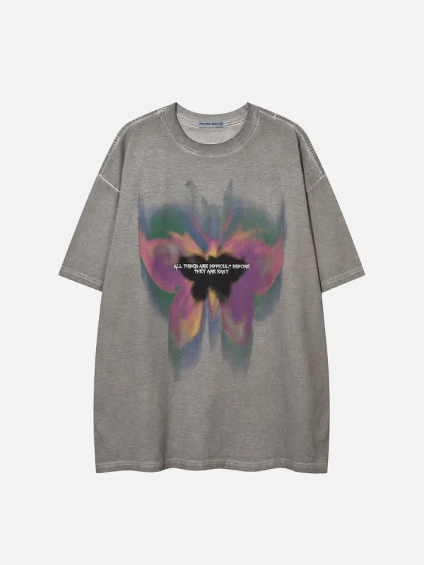Tシャツ・カットソー Aelfric Eden Irregular Butterfly Print Washed Tee Aelfric Eden Irregular Butterfly Graphic Tee – Aelfric eden