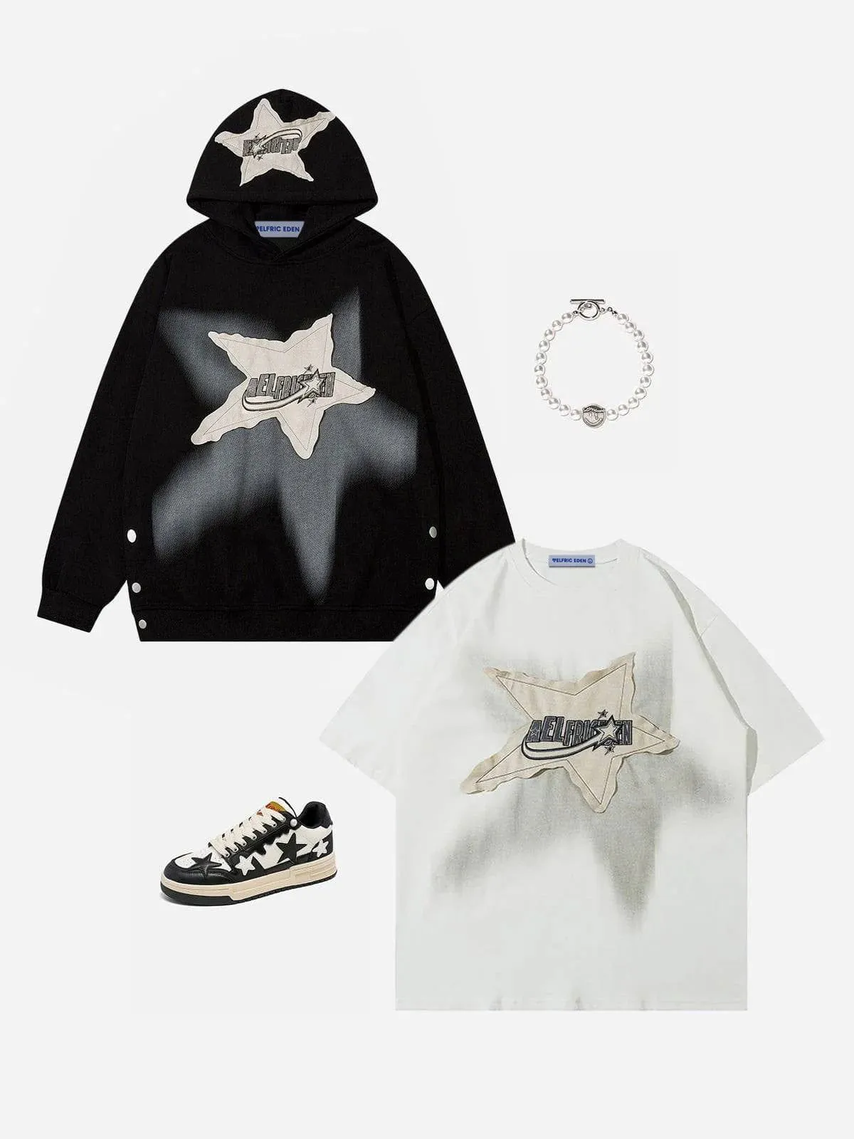 Aelfric Eden Irregular Star Applique Hoodie sold by Aelfric Eden product image thumbnail 3