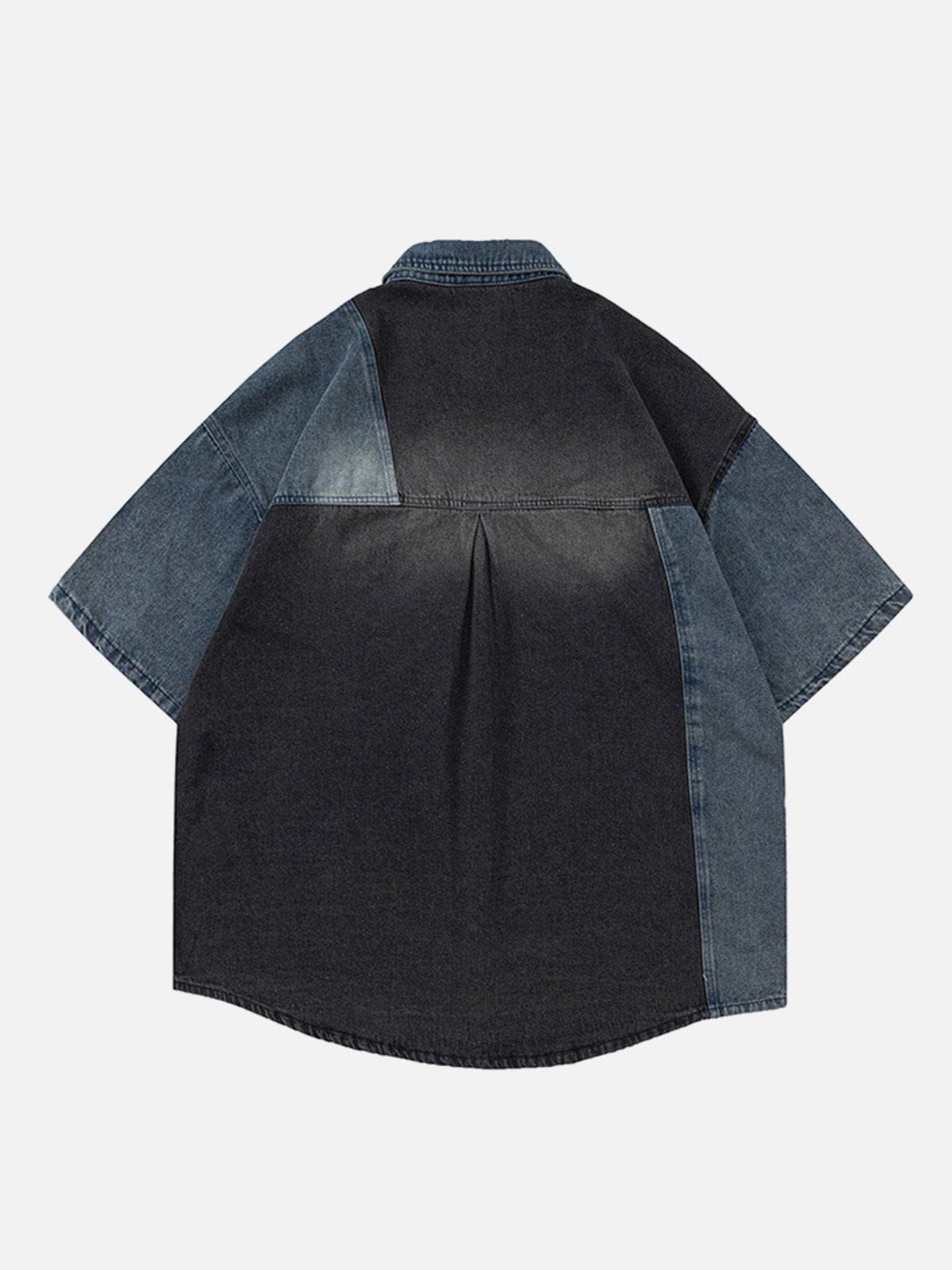 Aelfric Eden Patchwork Denim Short Sleeve Shirts sold by Aelfric Eden product image thumbnail 2