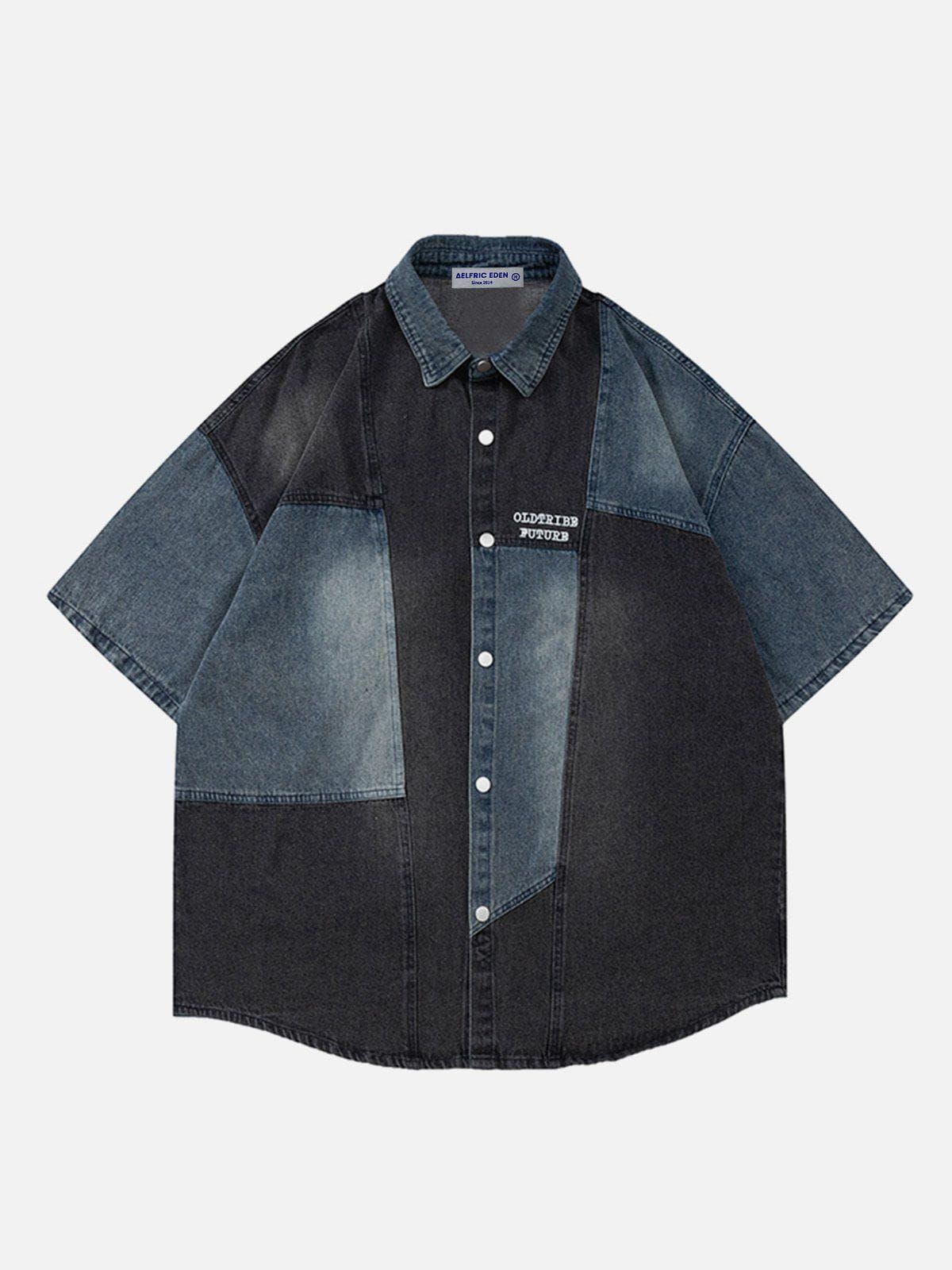 Aelfric Eden Patchwork Denim Short Sleeve Shirts sold by Aelfric Eden