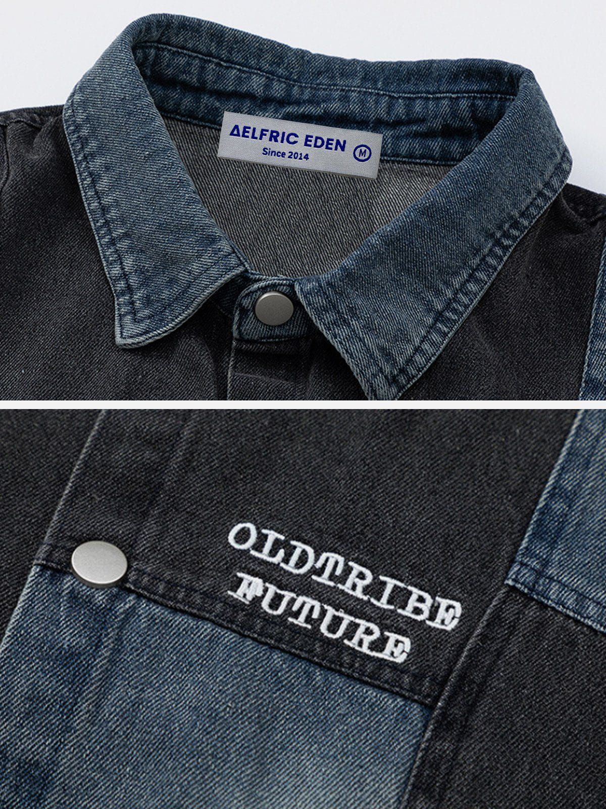 Aelfric Eden Patchwork Denim Short Sleeve Shirts sold by Aelfric Eden product image thumbnail 3